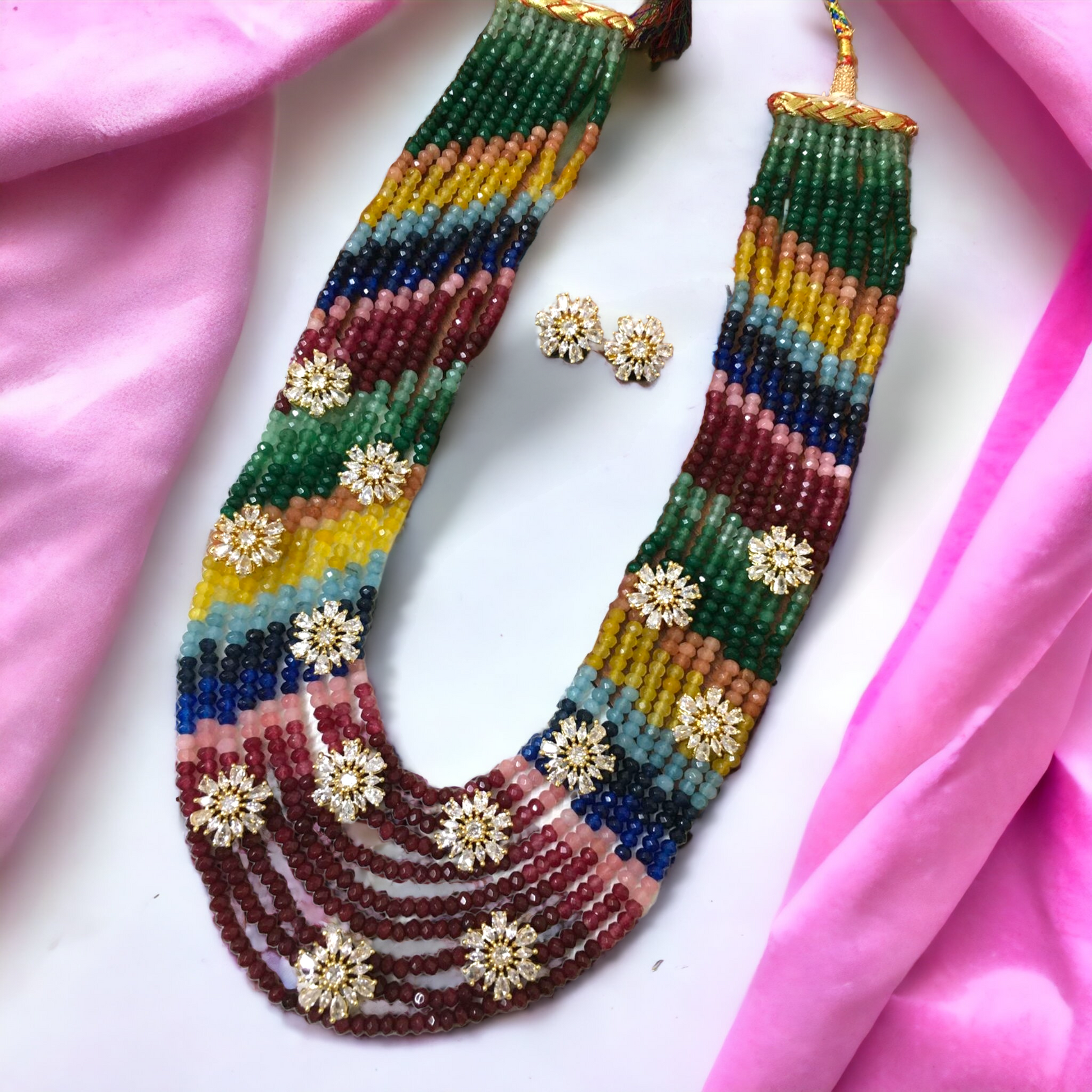 Prasoona nine layer multi-colored onex mala